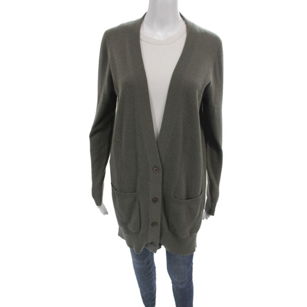 360 Sweater Unisex Green 100% Cashmere V-Neck Cardigan Long Sleeve Size S